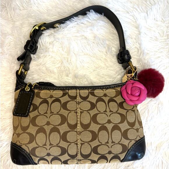 y2k COACH 2007 Black Brown Jacquard Hobo Signature Shoulder Bag - Picture 1 of 9